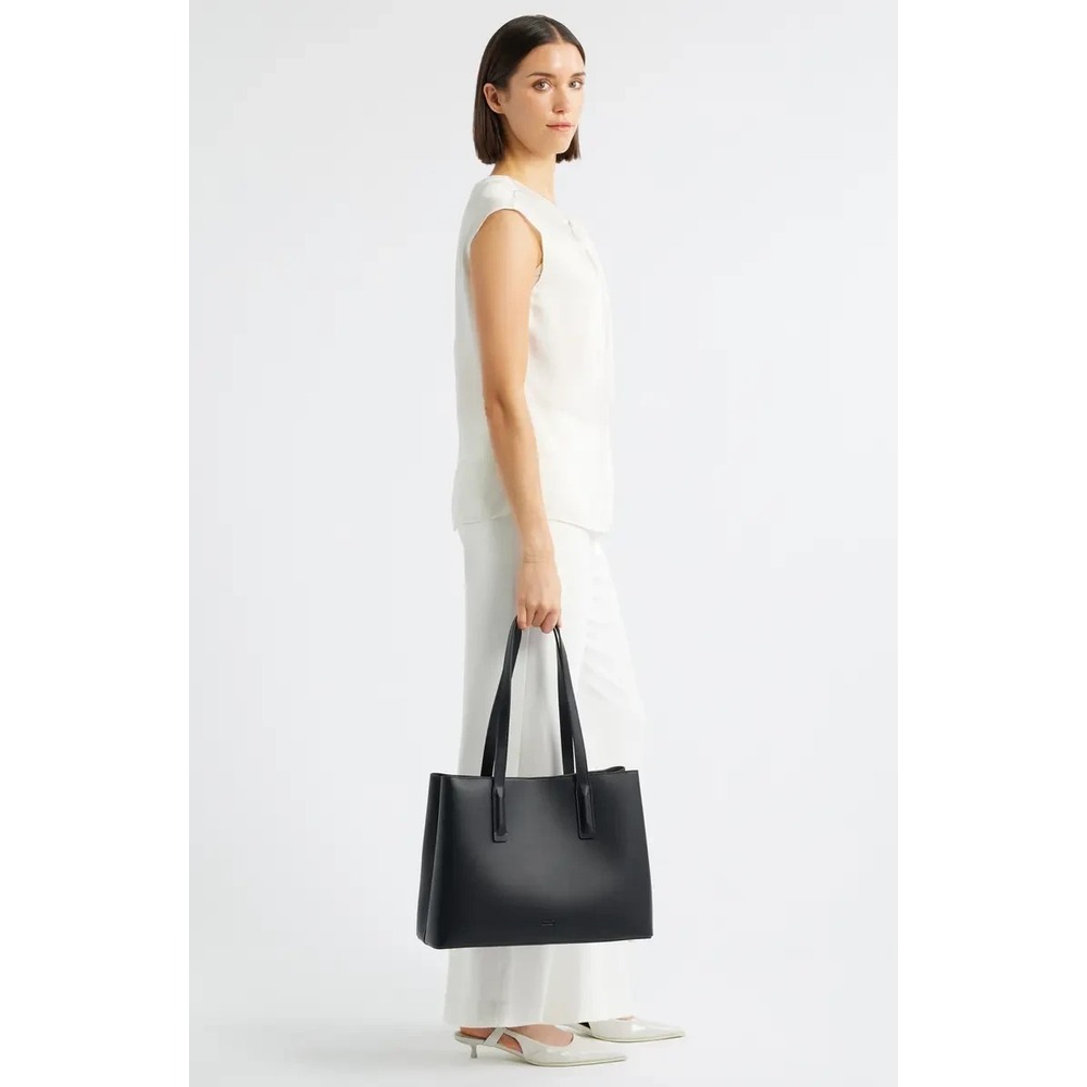 Freja New York Linnea Tote Bag Black Pebbled Vegan Leather Minimalist